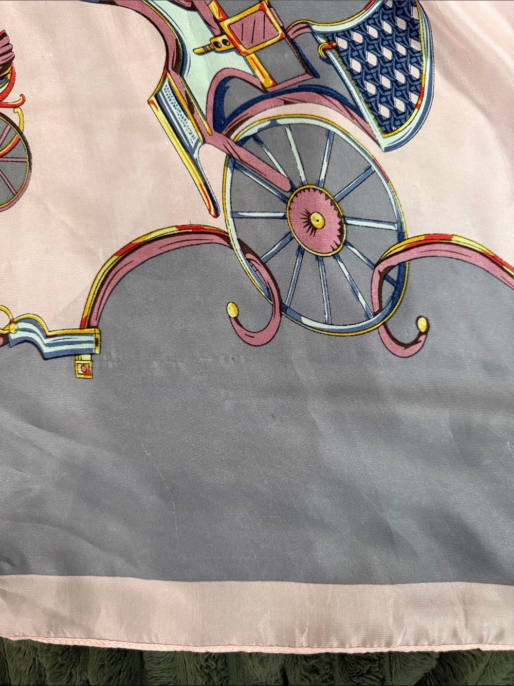 Hermes Paris Silk Scarf in Gray with Pink Border - Picture 9 of 12